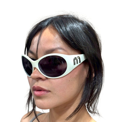 MIU MIU WHITE ROUND SUNGLASSES
