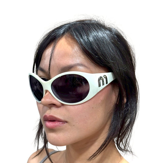 MIU MIU WHITE ROUND SUNGLASSES