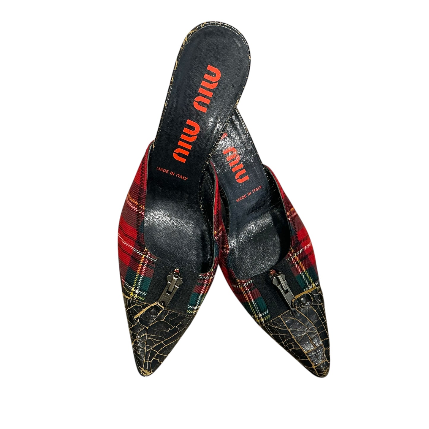 MIU MIU PLAID ZIPPER HEELS