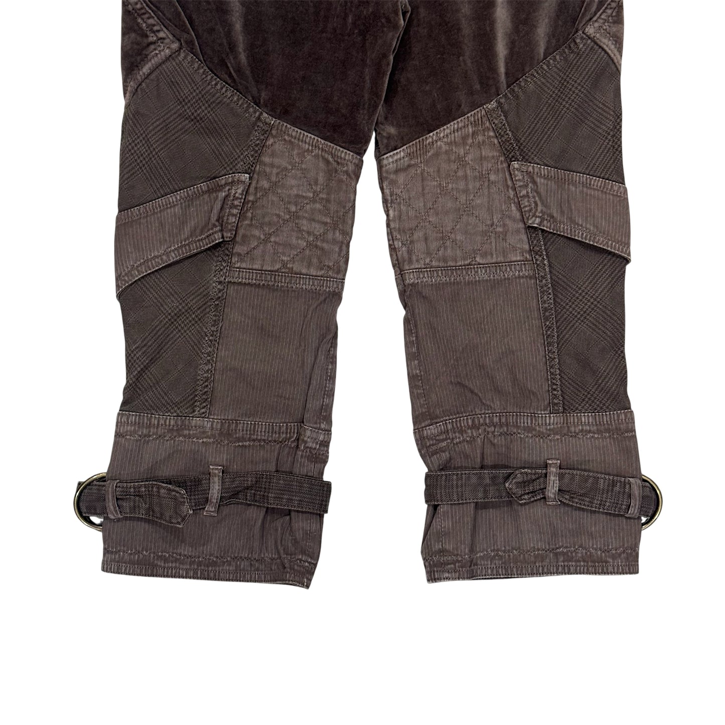 JUST CAVALLI BROWN VELVET DOUBLE WAIST PANELED CAPRIS