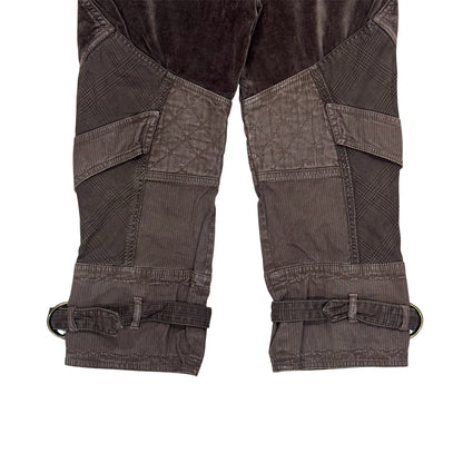 JUST CAVALLI BROWN VELVET DOUBLE WAIST PANELED CAPRIS