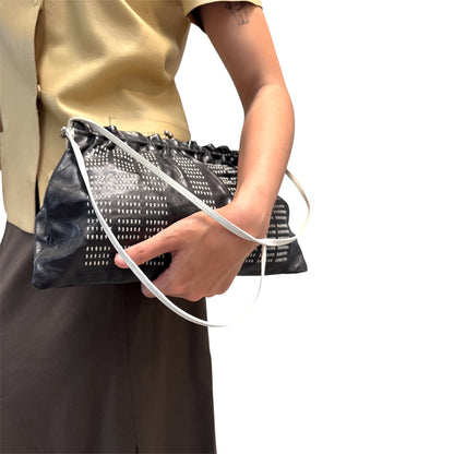 MIU MIU2000S BLACK&WHITE STITCHES SHOULDER BAG