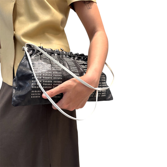 MIU MIU2000S BLACK&WHITE STITCHES SHOULDER BAG