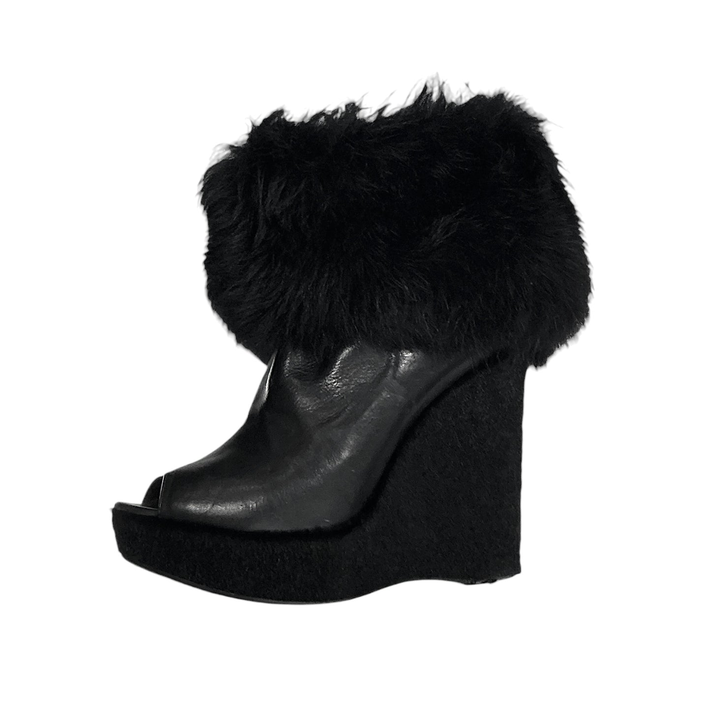 PRADA BLACK FUR WEDGE BOOTS