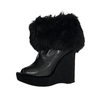 PRADA BLACK FUR WEDGE BOOTS