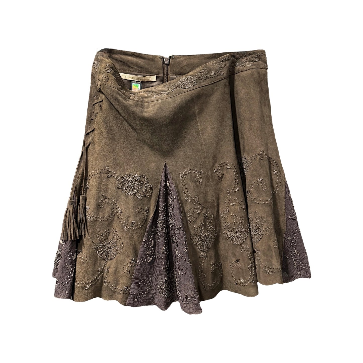 CLASS ROBERTO CAVALLI BROWN SUEDE LEATHER SKIRT