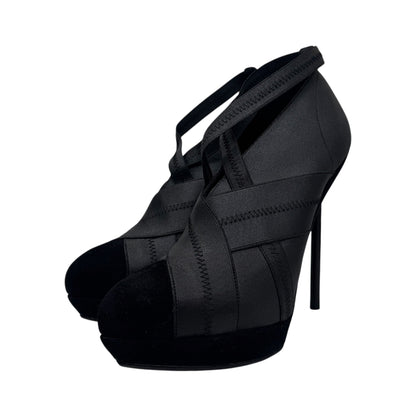 YVES SAINT LAURENT BLACK ELASTIC BANDAGE HEELS