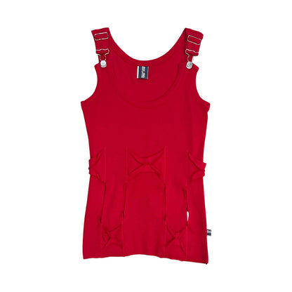 JEAN PAUL GAULTIER RED CUTOUT BUCKLED TANK TOP