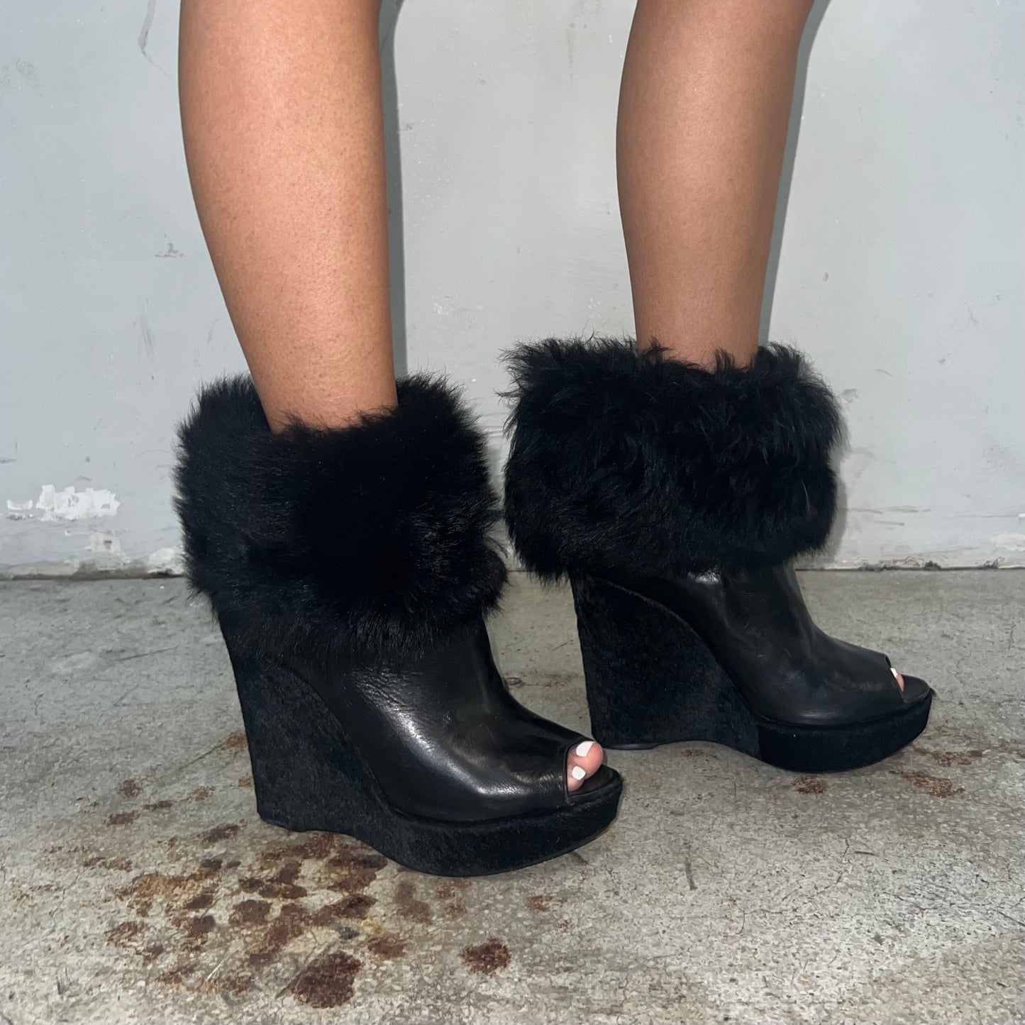 Prada horse fur platform heels