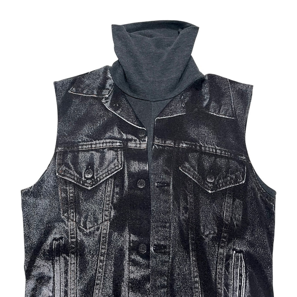 JEAN PAUL GAULTIER 1990S GREY TROMPE L’OEIL DENIM ILLUSION TOP