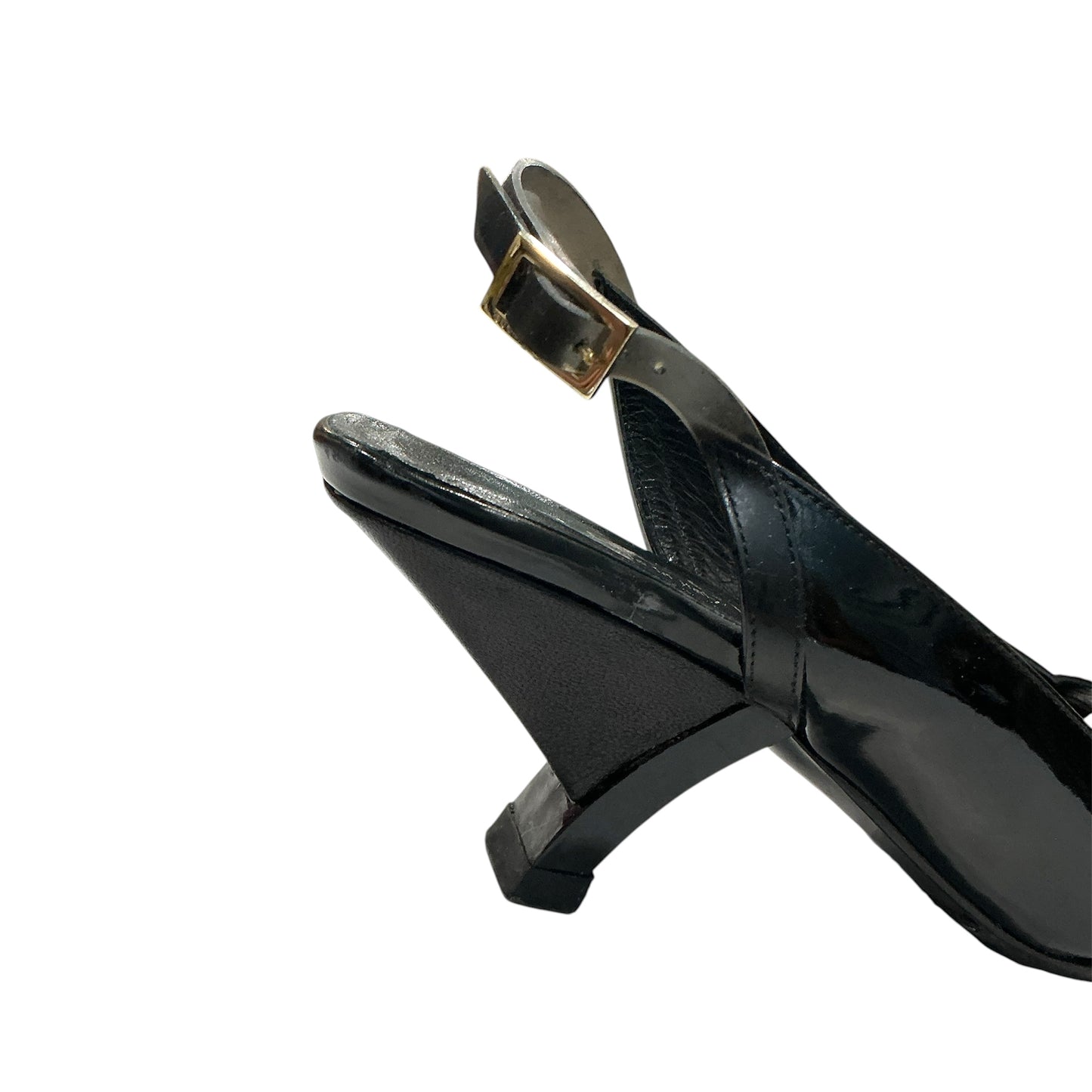 GUCCI BLACK PATENT LEATHER OPEN TOES HEELS