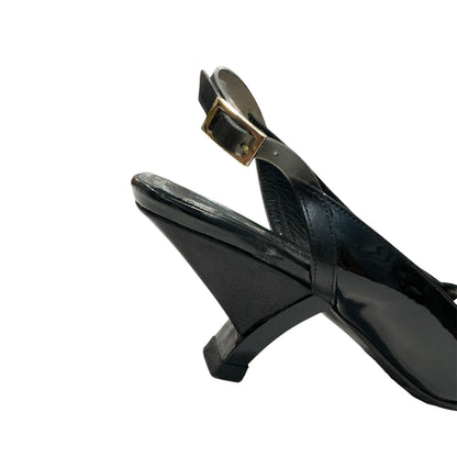 GUCCI BLACK PATENT LEATHER OPEN TOES HEELS