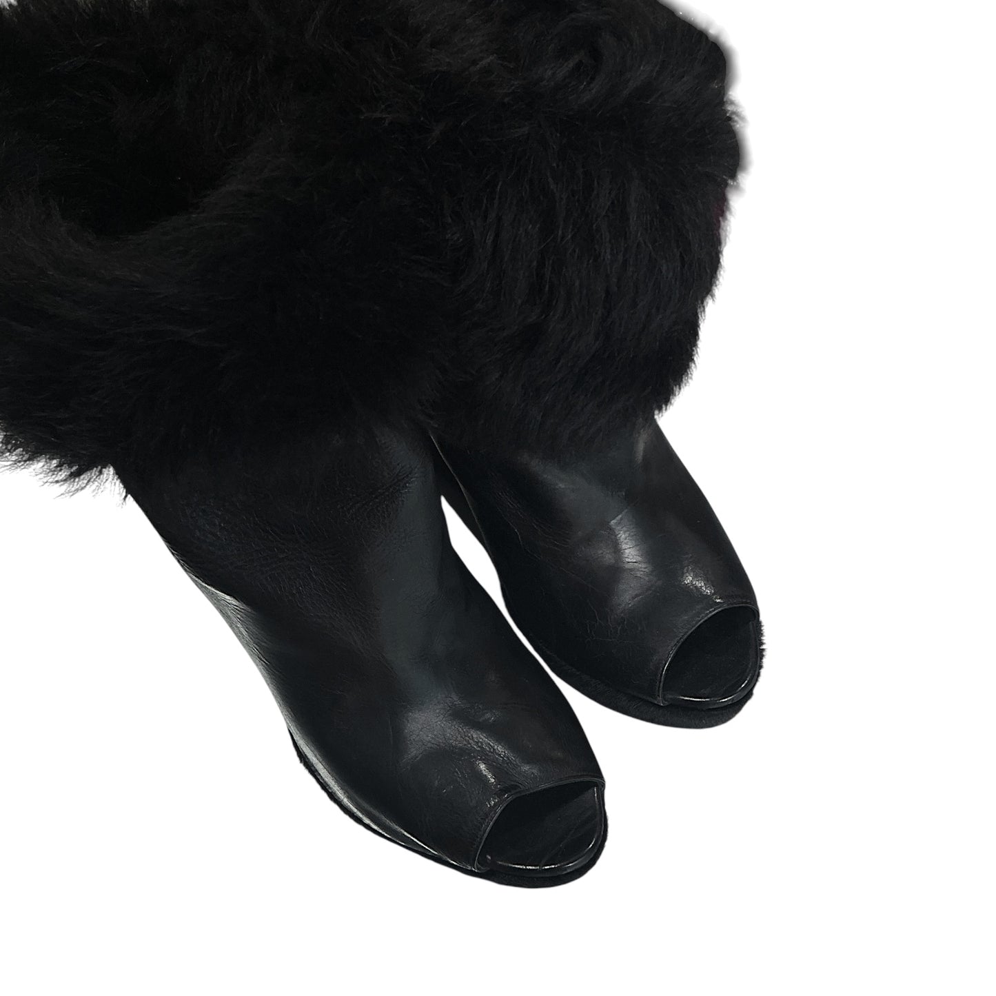 PRADA BLACK FUR WEDGE BOOTS