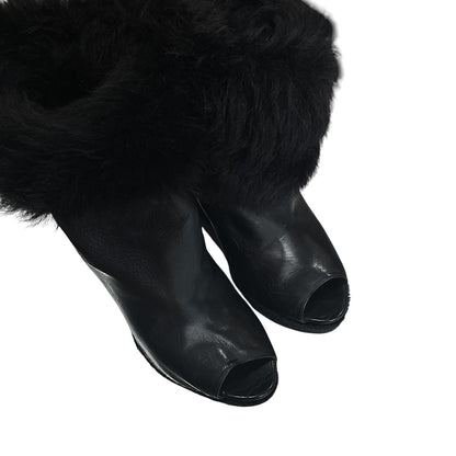 PRADA BLACK FUR WEDGE BOOTS
