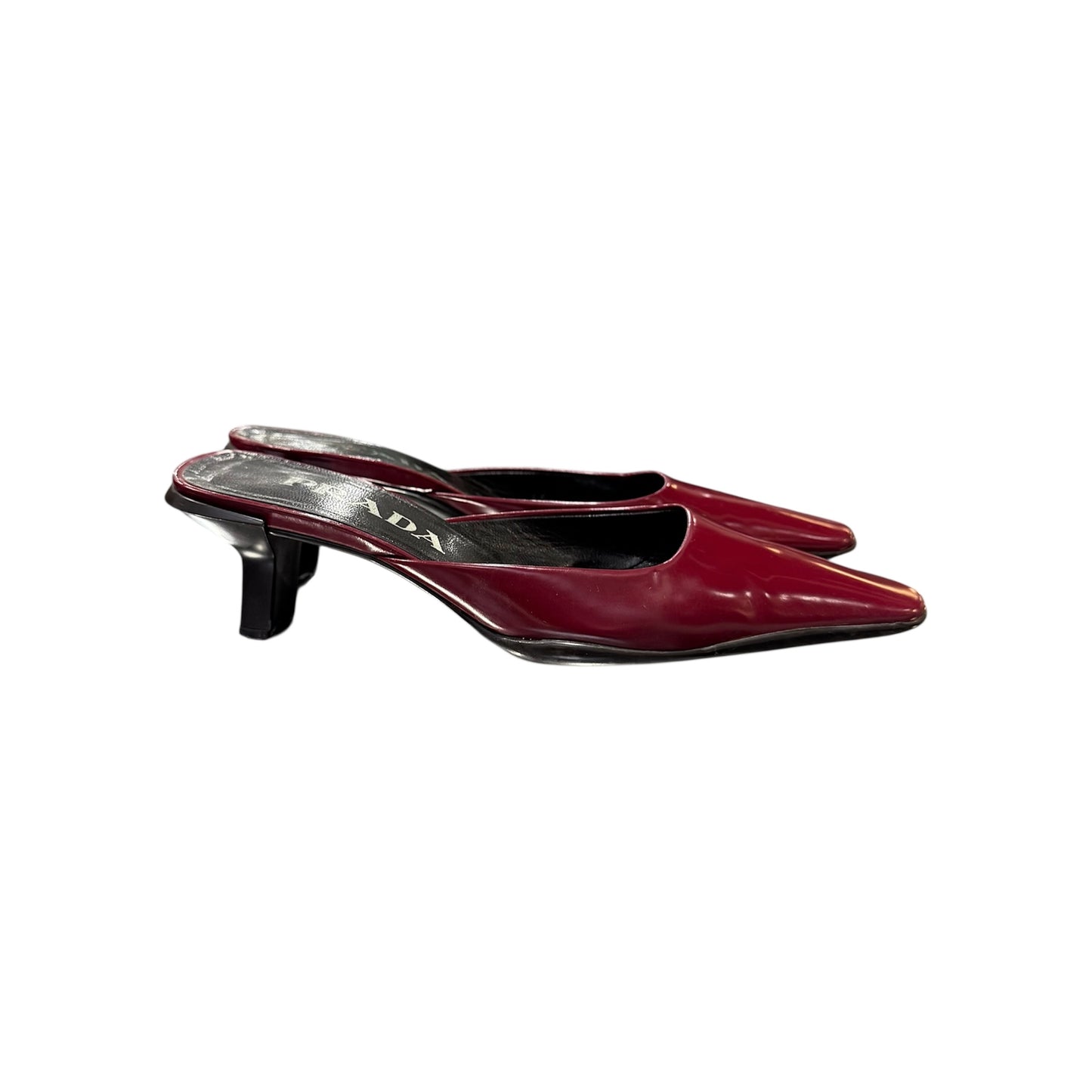 PRADA RED PATENT LEATHER MULES