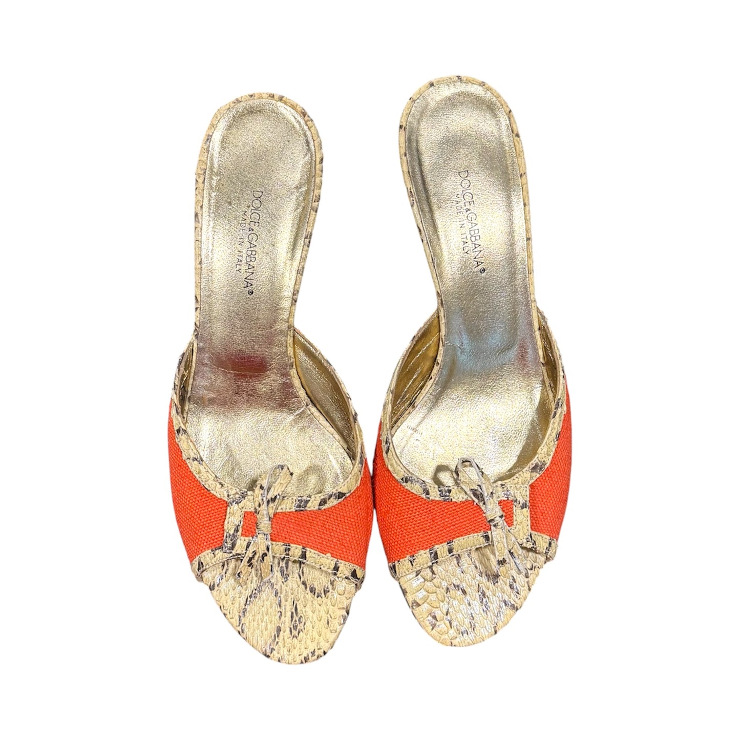 DOLCE & GABBANA GOLD METALLIC SNAKE SKIN MULES