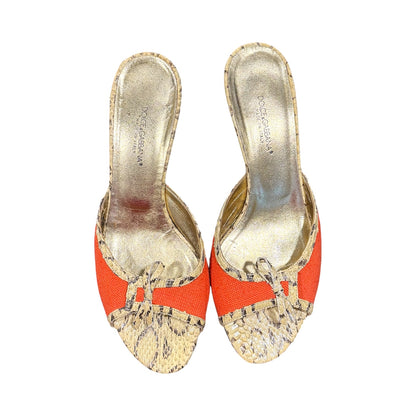 DOLCE & GABBANA GOLD METALLIC SNAKE SKIN MULES