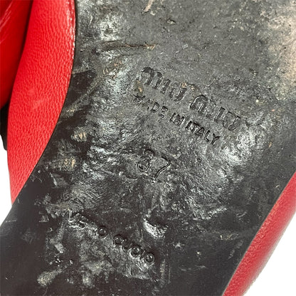MIU MIU 1990S RED LEATHER SQUARED TOE KITTEN HEELS