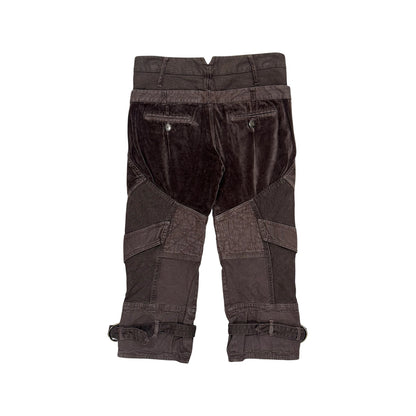 JUST CAVALLI BROWN VELVET DOUBLE WAIST PANELED CAPRIS