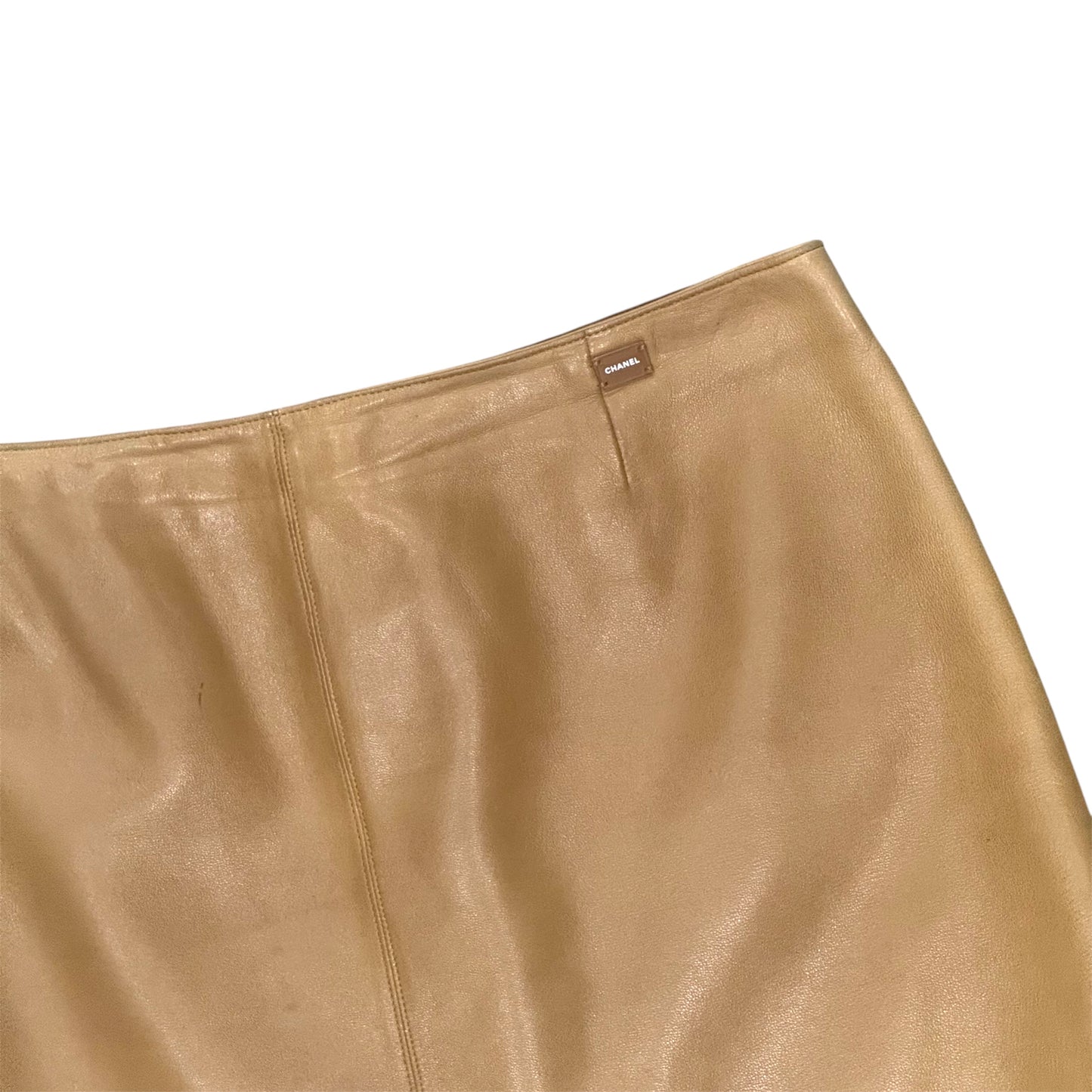 CHANEL FLARED TAN LEATHER SKIRT