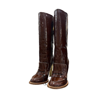 DOLCE & GABBANA BROWN PATENT LEATHER BOOTS