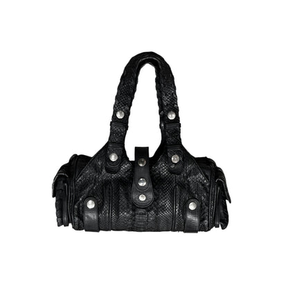 CHLOÈ BLACK PYTHON SILVERADO SATCHEL BAG