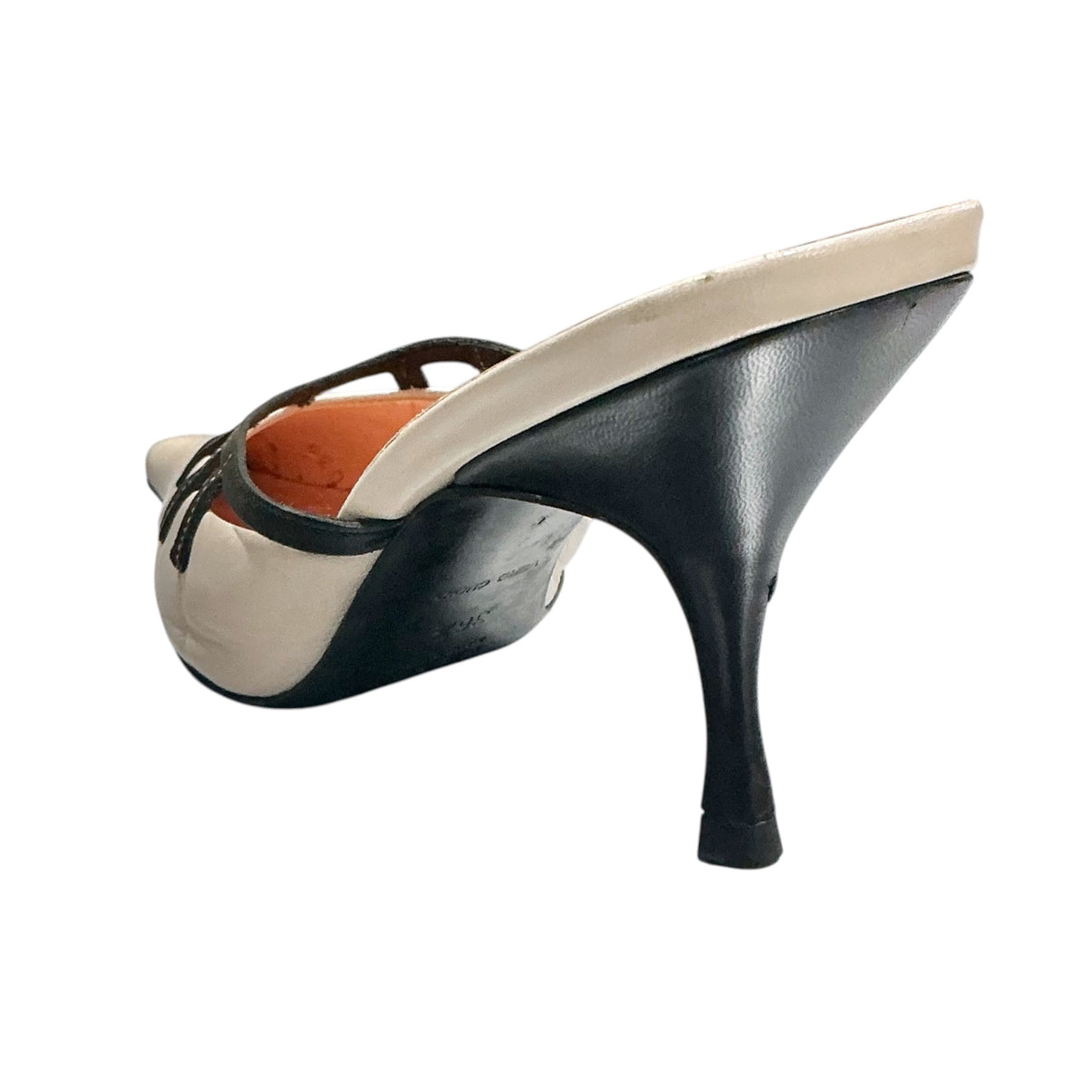 PRADA BLACK WHITE CUTOUT POINTED TOE HEELS