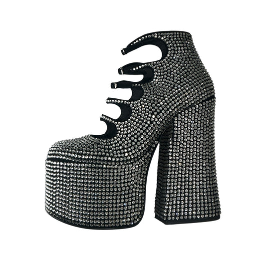 MARC JACOB KIKI SILVER RHINESTONE LEATHER ANKLE BOOTS