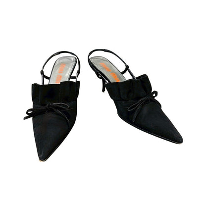 MIU MIU BOW BLACK MULES
