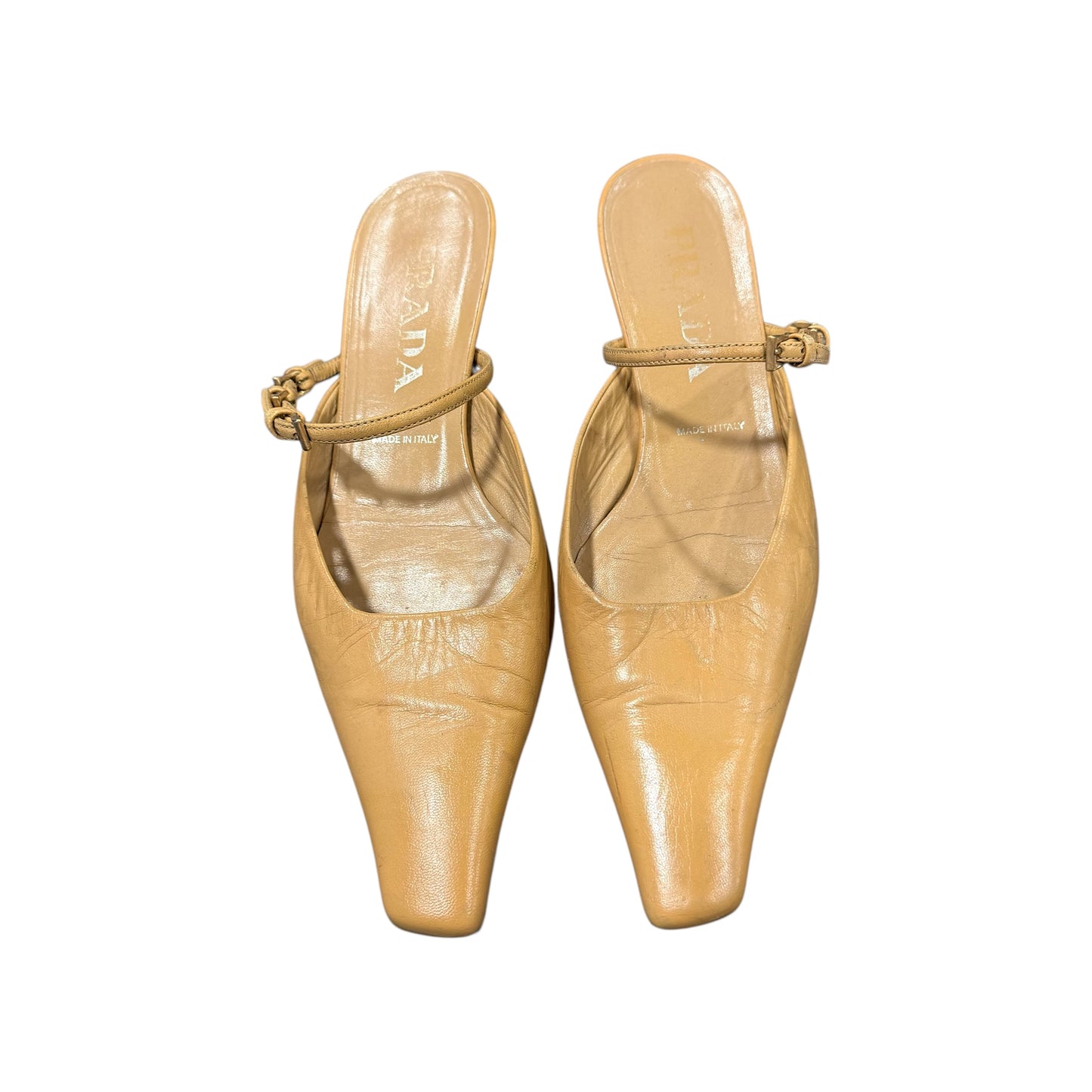 PRADA 2000S TAN BUCKLED MULES