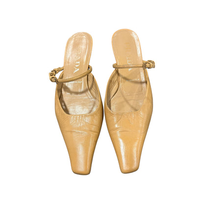 PRADA 2000S TAN BUCKLED MULES