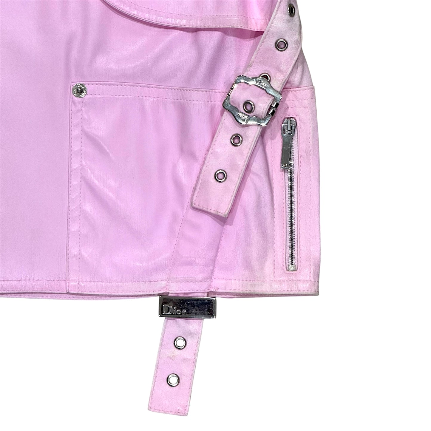 CHRISTIAN DIOR BY JOHN GALLIANO SS2003 PINK BUCKLED LEATHER SKIRT