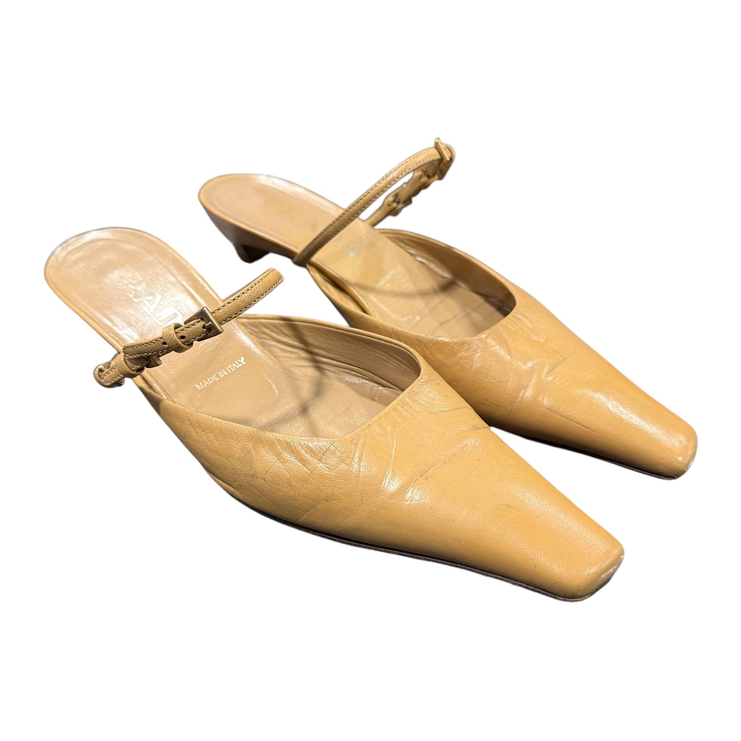 PRADA 2000S TAN BUCKLED MULES