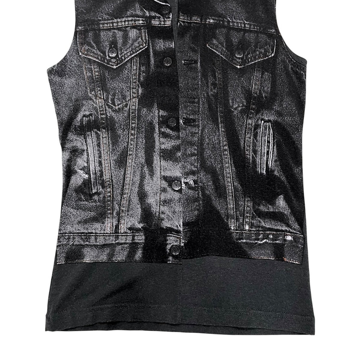 JEAN PAUL GAULTIER 1990S GREY TROMPE L’OEIL DENIM ILLUSION TOP