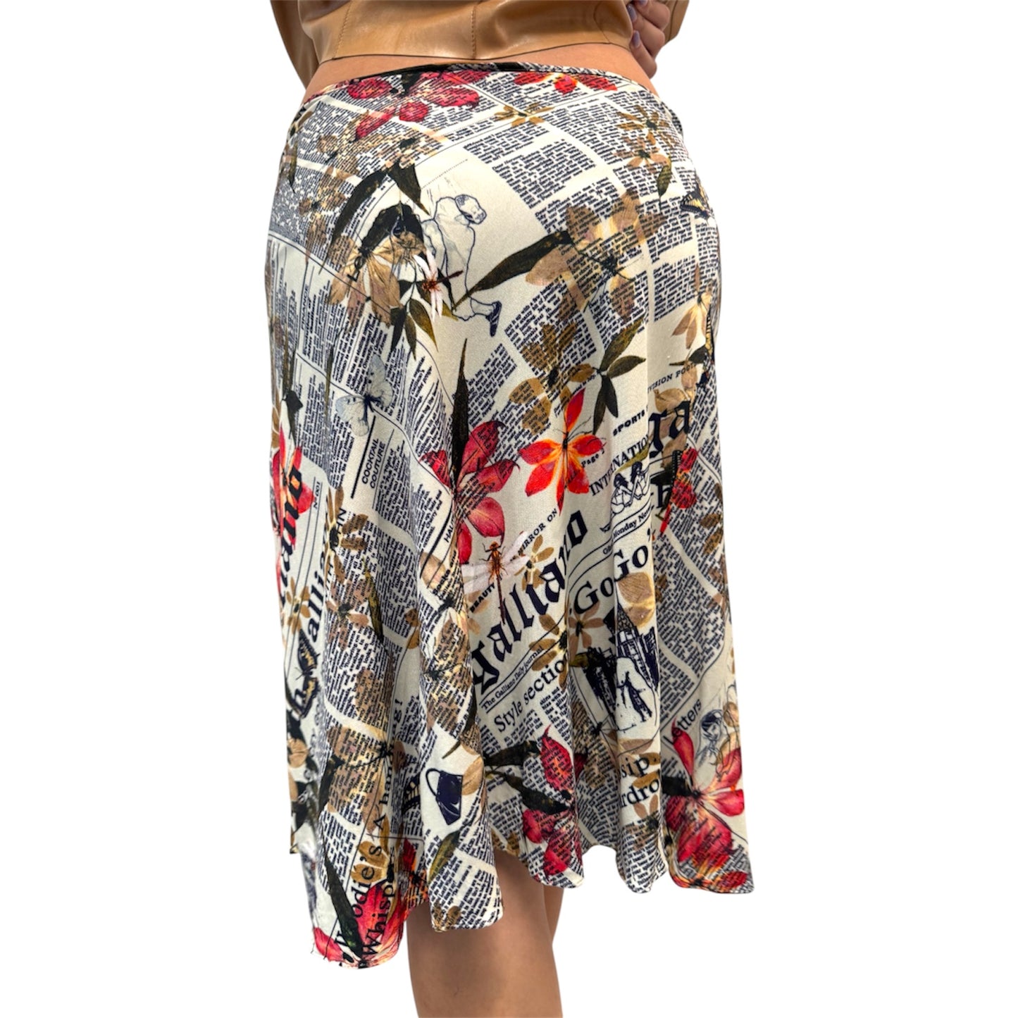 JOHN GALLIANO NEWSPAPER PRINTS SILK SKIRT