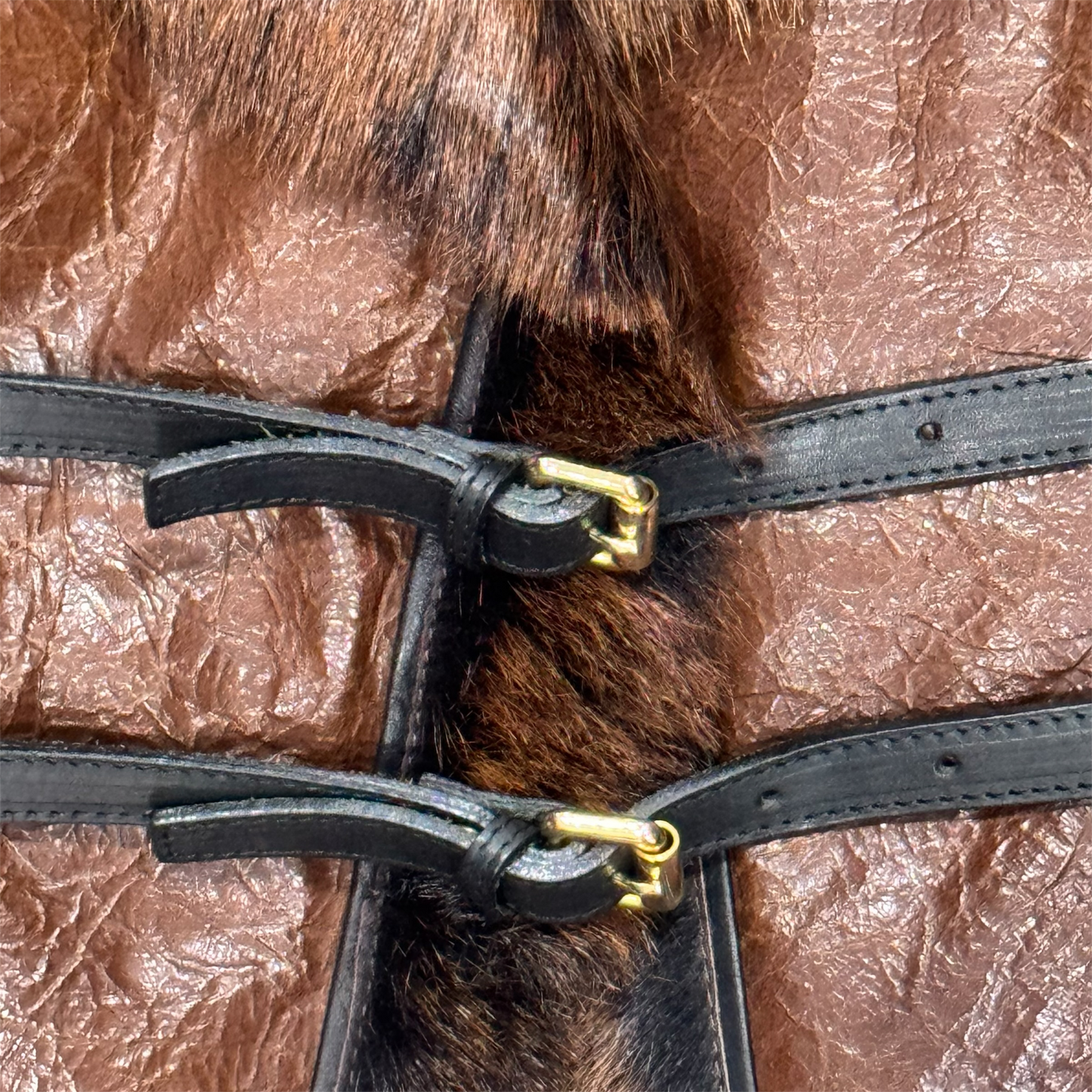 DSQUARED2 BROWN LEATHER FUR BUCKLED JACKET