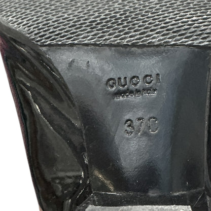 GUCCI BLACK PATENT LEATHER OPEN TOES HEELS