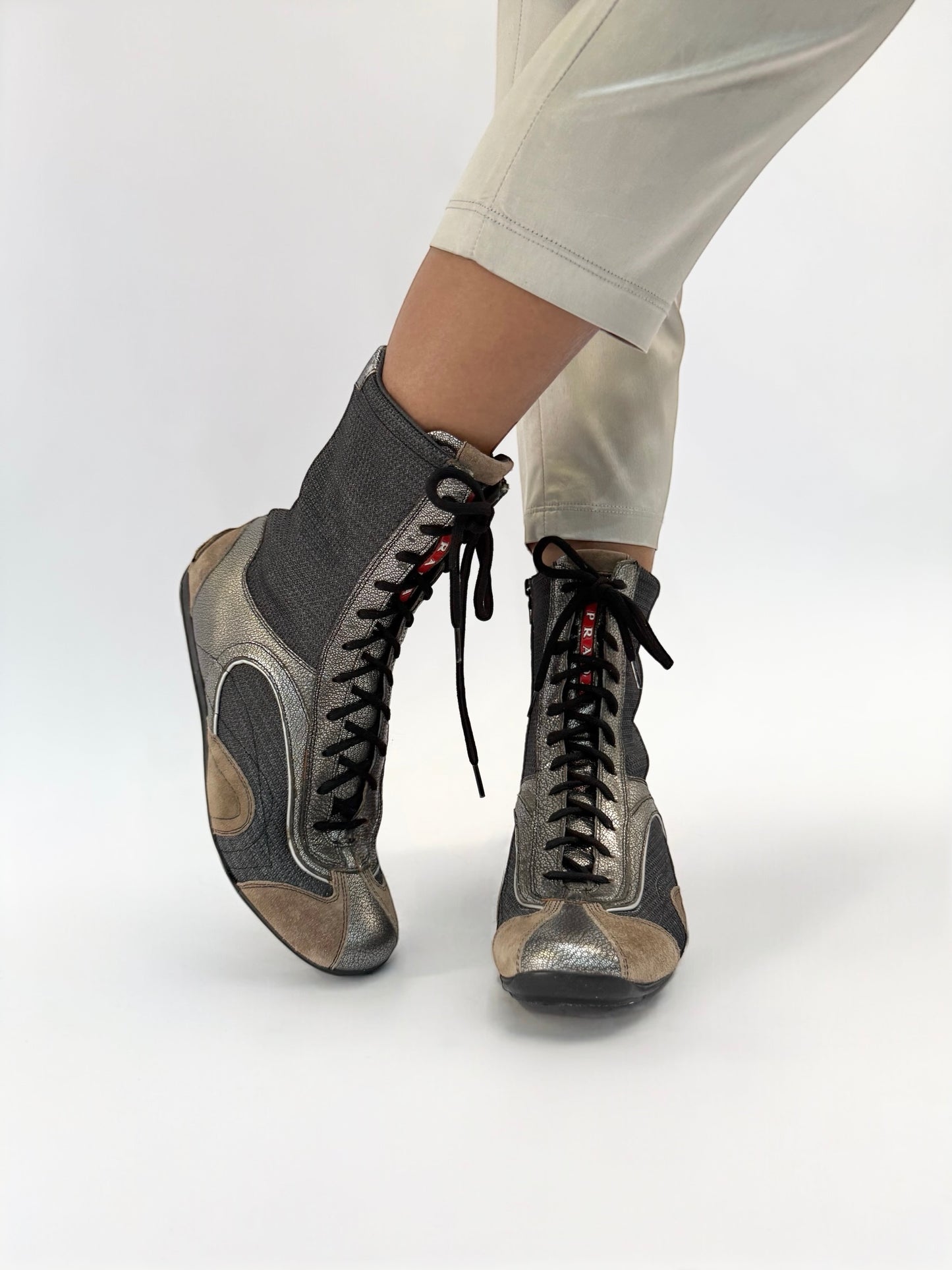 PRADA SPORT SILVER BOXING SNEAKERS