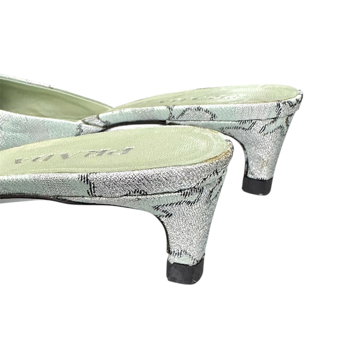 PRADA SS2003 BROCADE EMBELLISHMENT SILK KITTEN HEELS