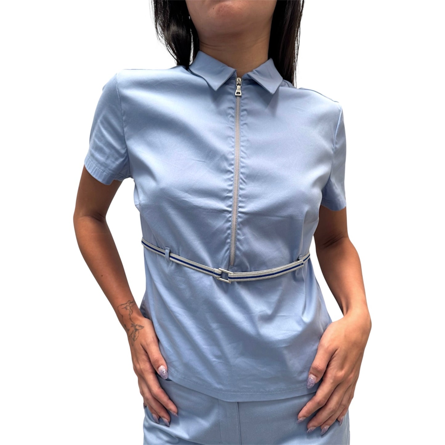 PRADA SPORTS LIGHT BLUE POLO ZIP TOP