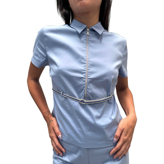 PRADA SPORTS LIGHT BLUE POLO ZIP TOP