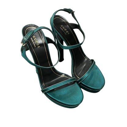 GUCCI GREEN SATIN PLATFORM HEELS