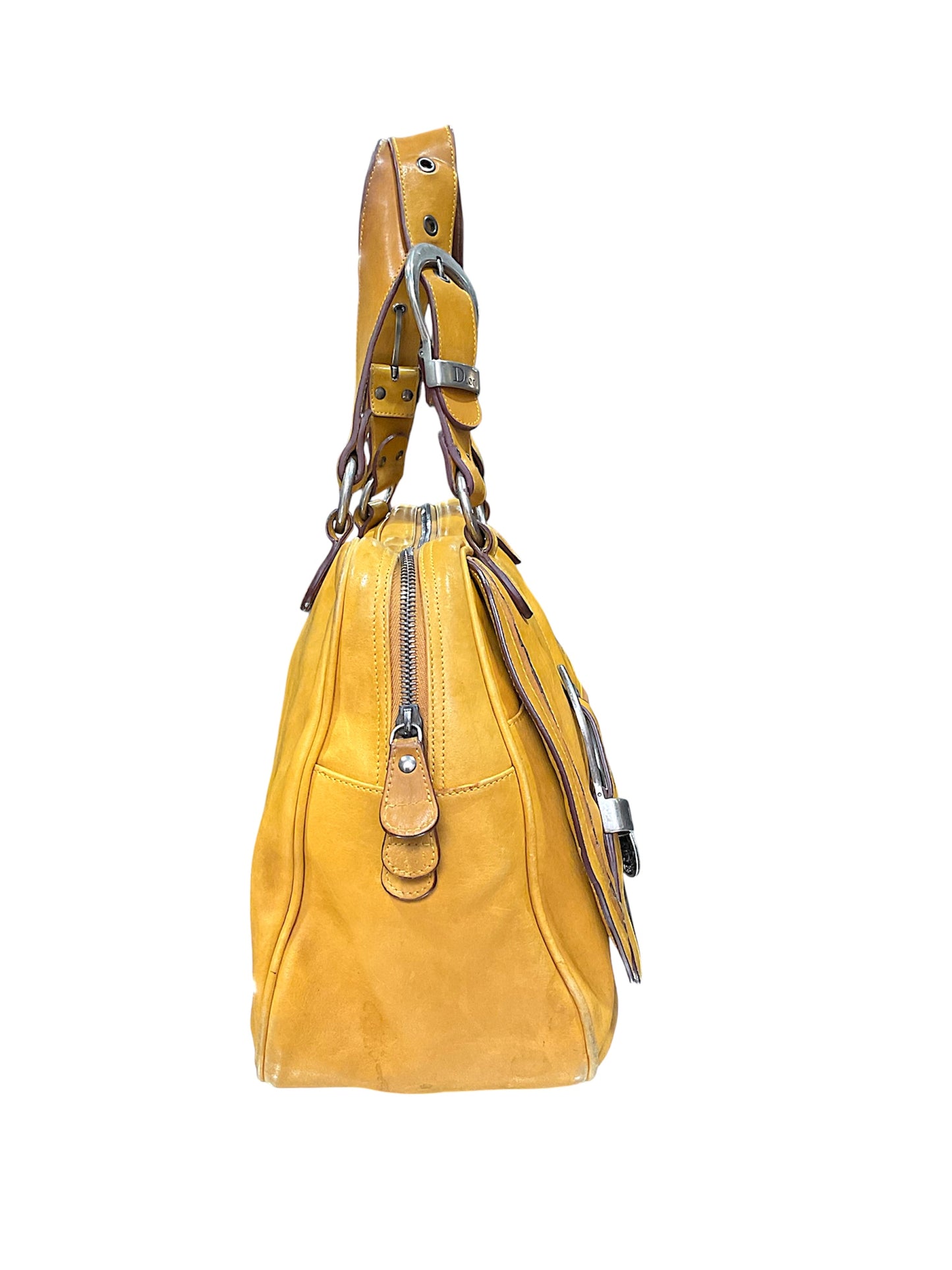 CHRISTAIN DIOR YELLOW GAUCHO DOUBLE SADDLE BAG