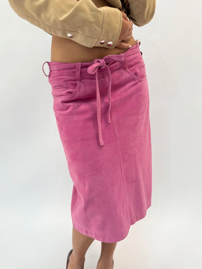 JIL SANDER MAGENTA SUEDE WRAP MIDI SKIRT