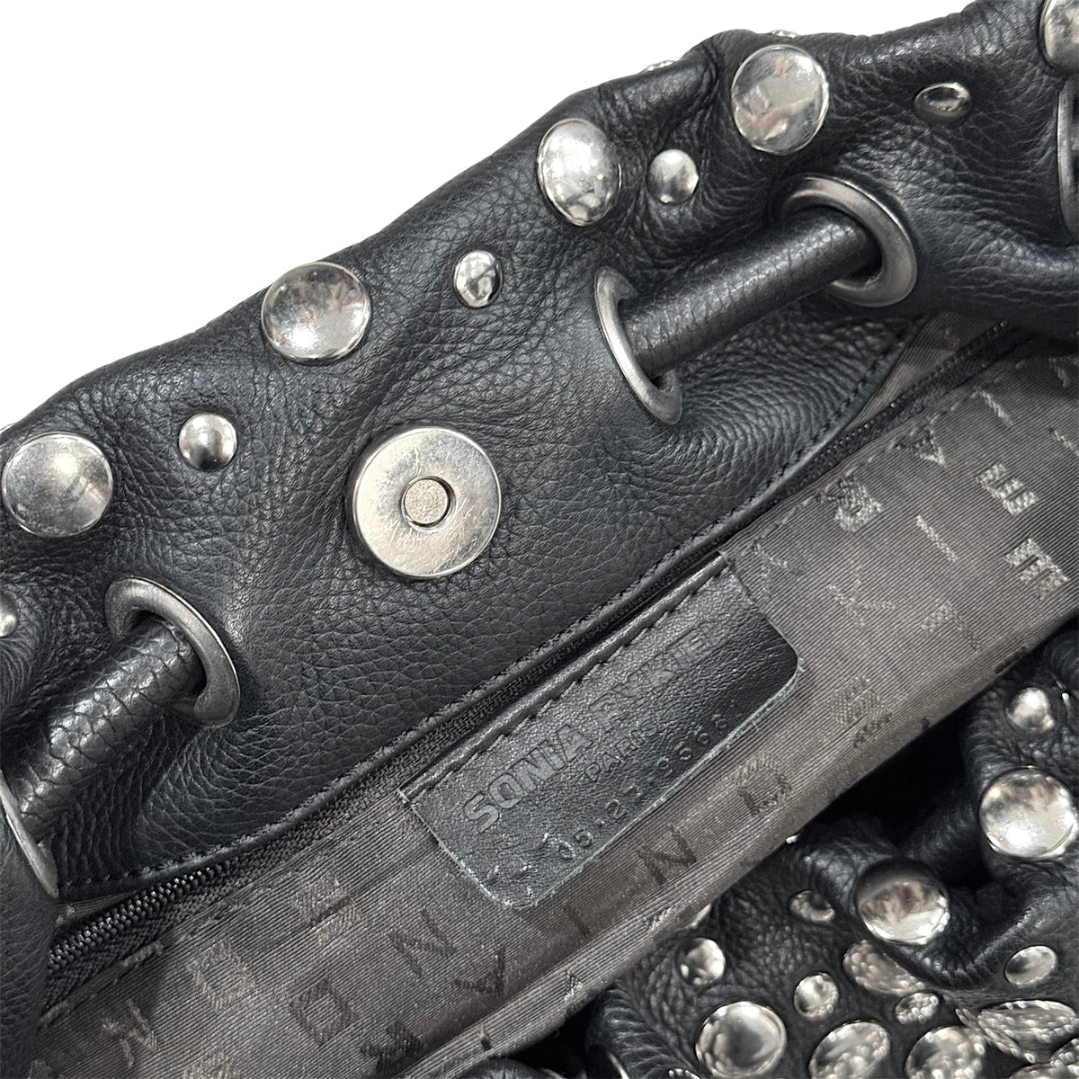 SONIA RYKIEL BLACK LEATHER DOMINO STUDDED BAG