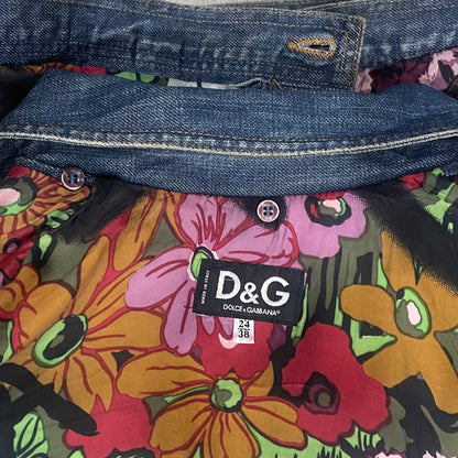 D&G Jean jacket with  red leather sleeve