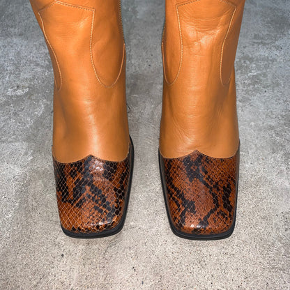 Tan snake skin boots