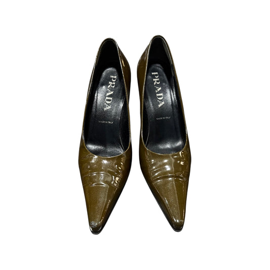 PRADA KHAKI PATENT LEATHER HEELS