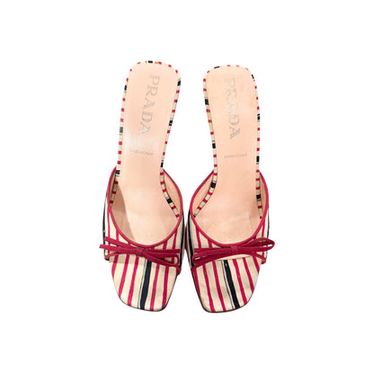 PRADA TRI COLOR STRIPE FABRIC BOW MULES