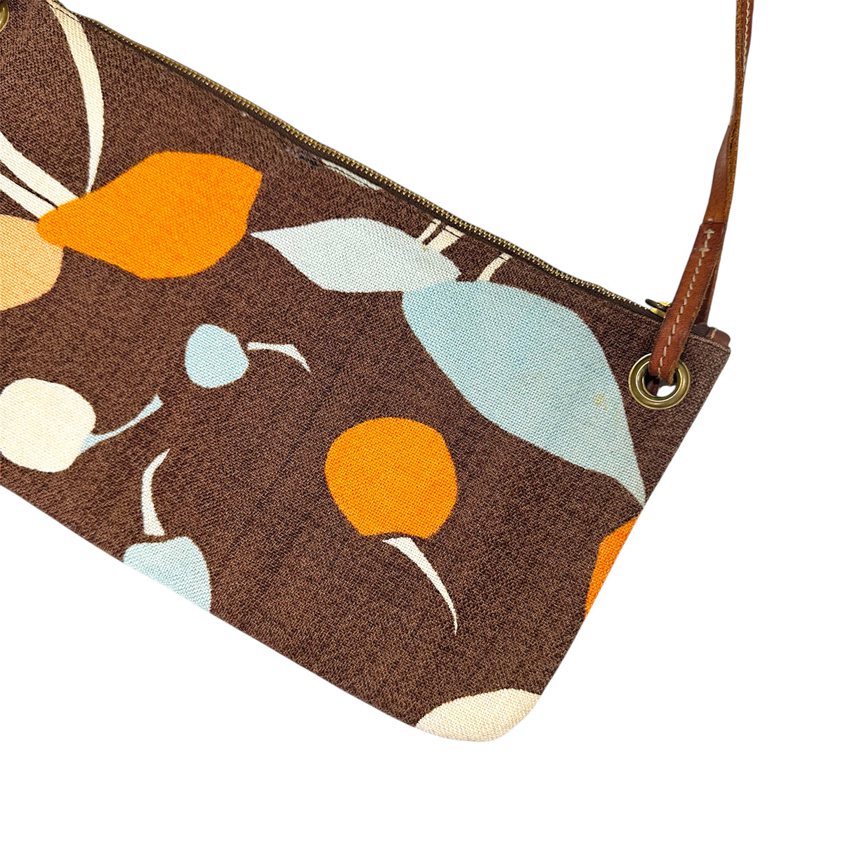 MIU MIU 2000S BROWN CHERRY PRINTS CANVAS SHOULDER BAG